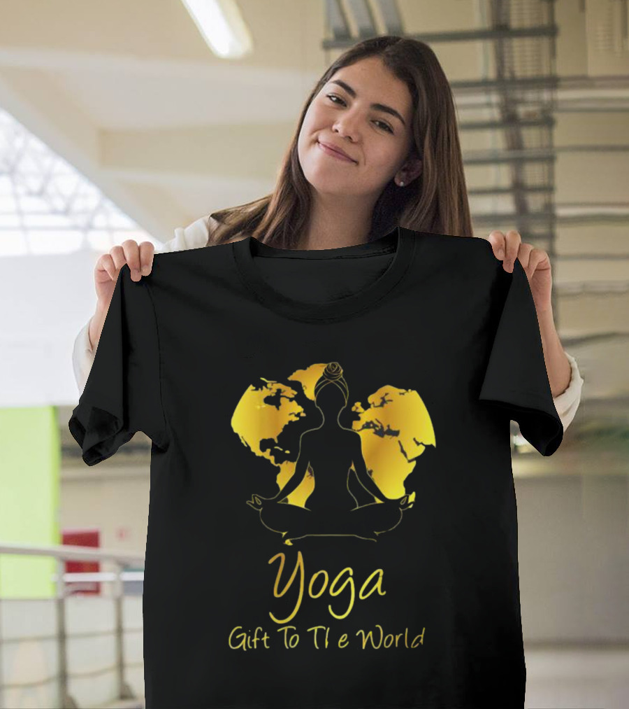 Yoga Gift To The World Globe Silhouette Meditation T-Shirt