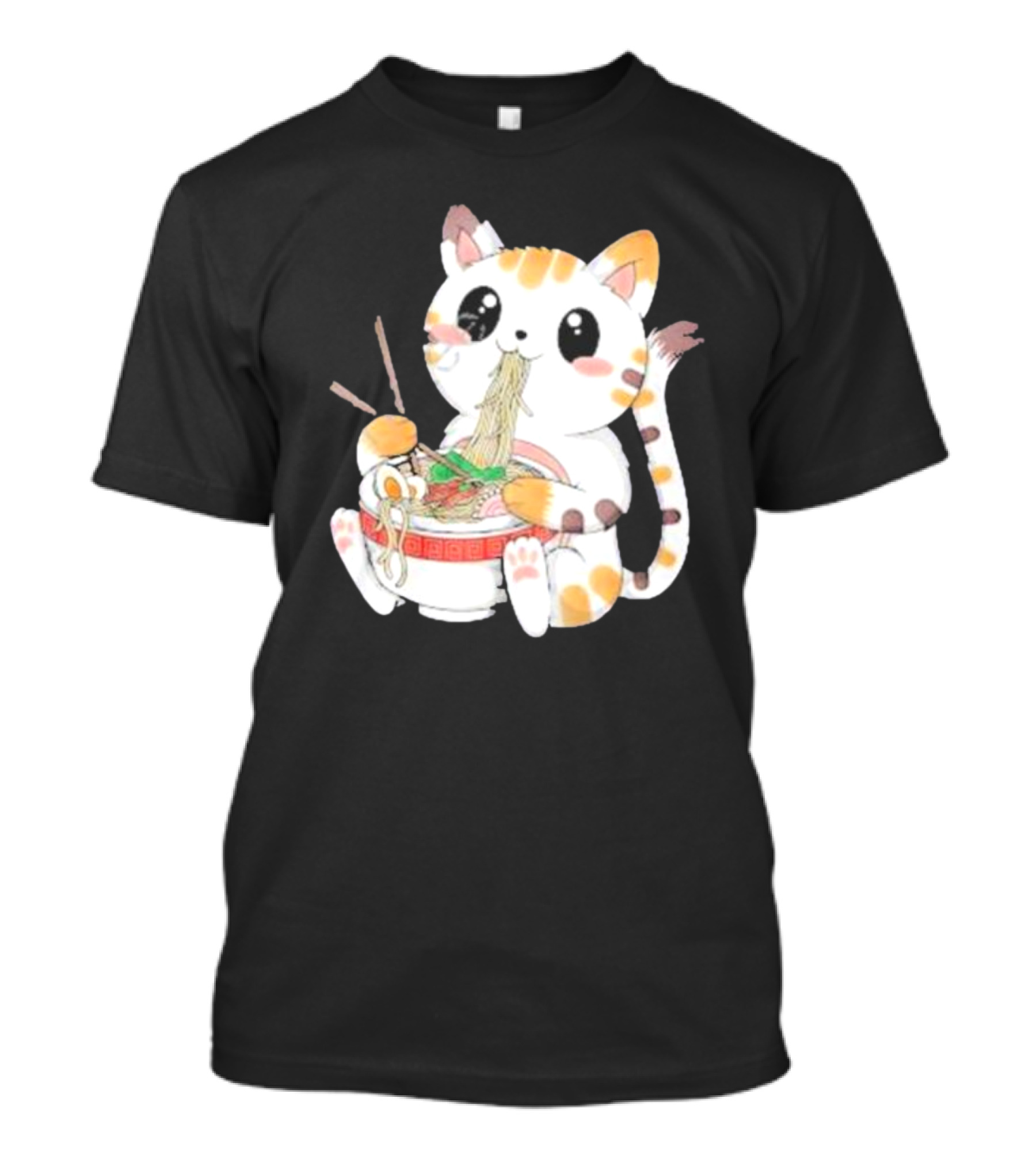 Kawaii Neko Eating Ramen In Cute Cartoon T-Shirt