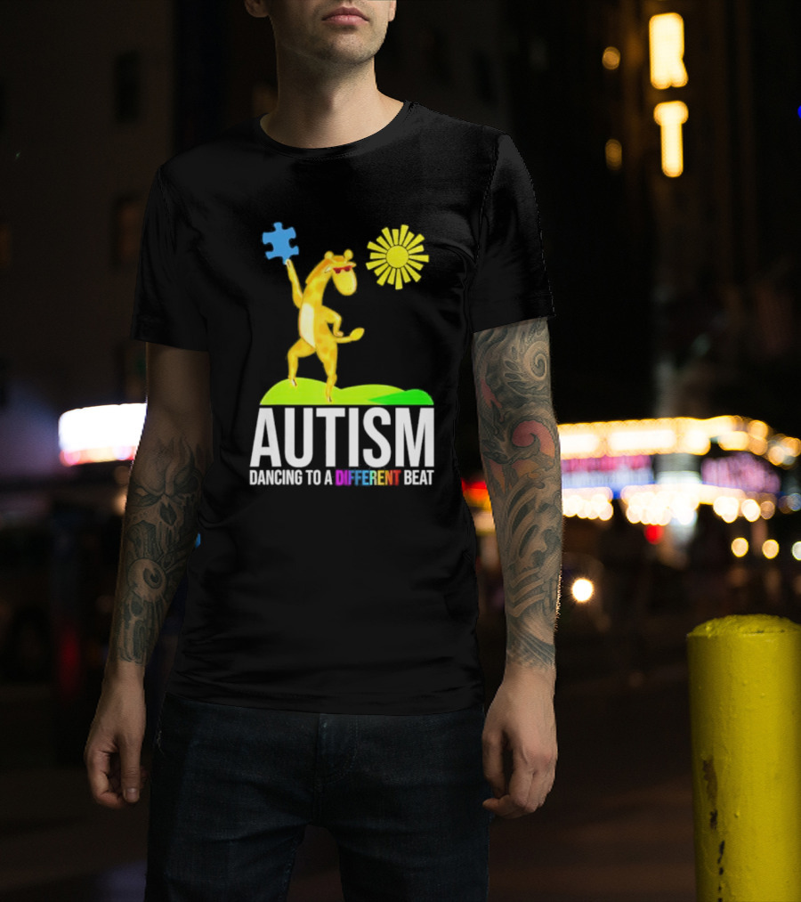 Giraffe With Puzzle Piece And Sun Celebrating Autism Dancing To A Different Beat T-Shirt