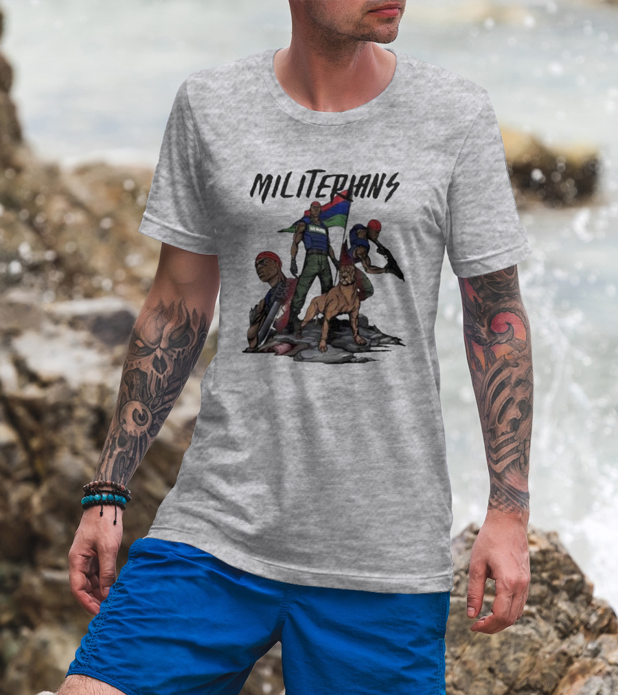 J Hus Merch Militerians Militant Style With Red Bandanas And Guard Dog T-Shirt