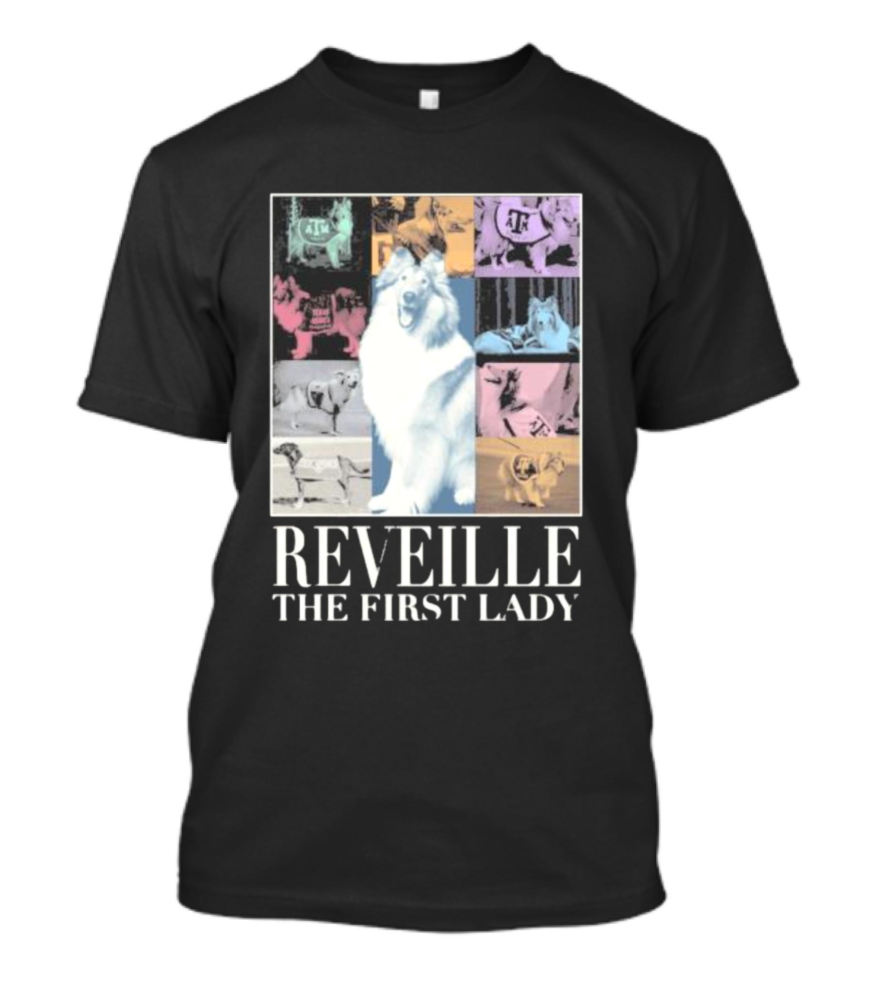 Reveille The First Lady Texas A&M Colorful Collage T-Shirt