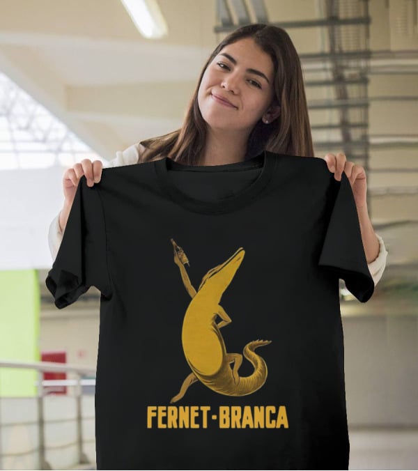Fernet Branca Crocodile Holding Bottle Iconic Beverage T-Shirt