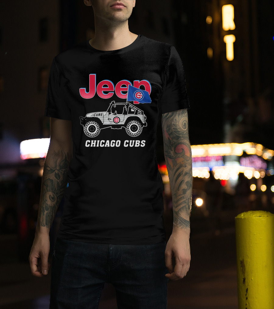 Jeep Chicago Cubs Flag With Cubs Logo On Jeep T-Shirt