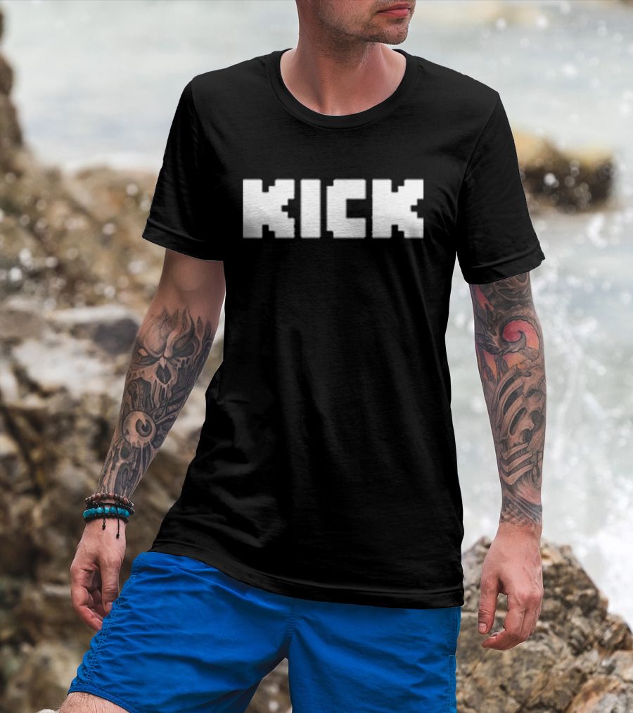 Kick Black White Bold Pixelated Text T-Shirt