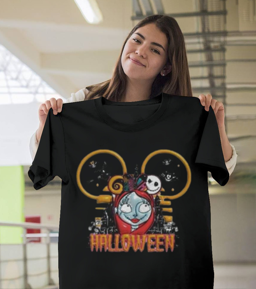 Halloween Mouse Head Princess Sally And Jack Skellington T-Shirt