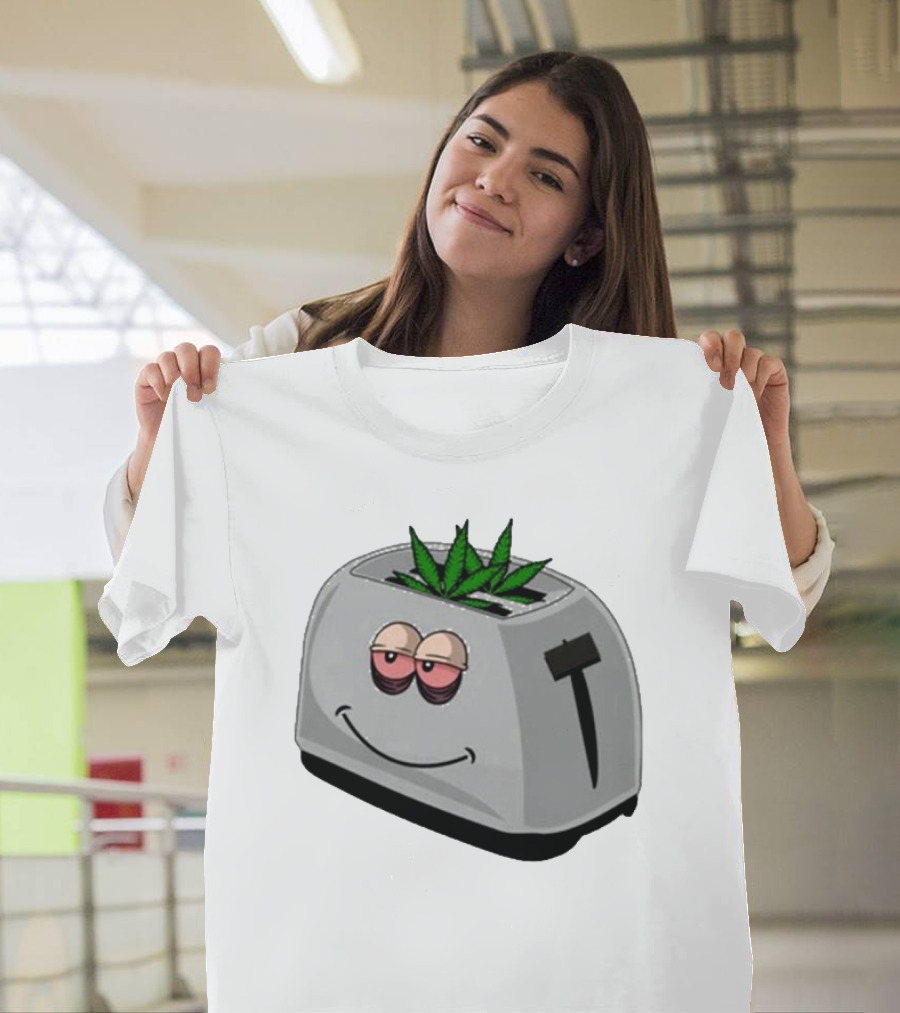 Toasted Weed Toaster with Cannabis Leaves and Relaxed Face T-Shirt