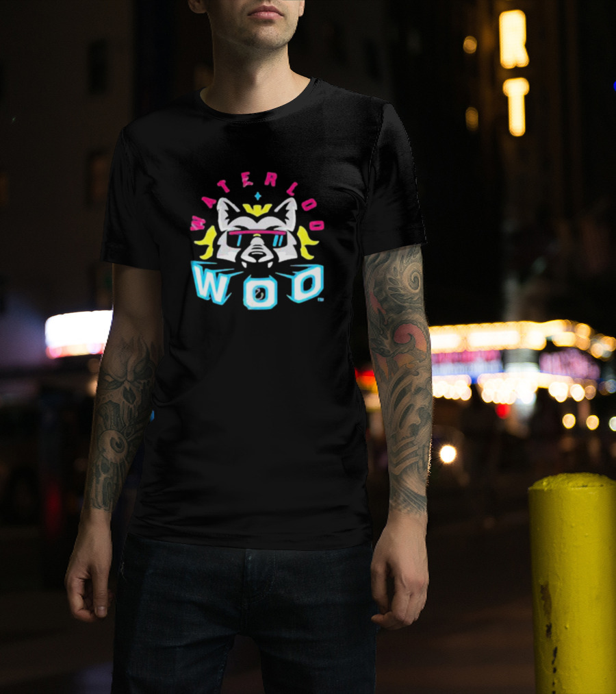 Waterloo Woo Retro Raccoon With Sunglasses And Crown In Neon Colors T-Shirt