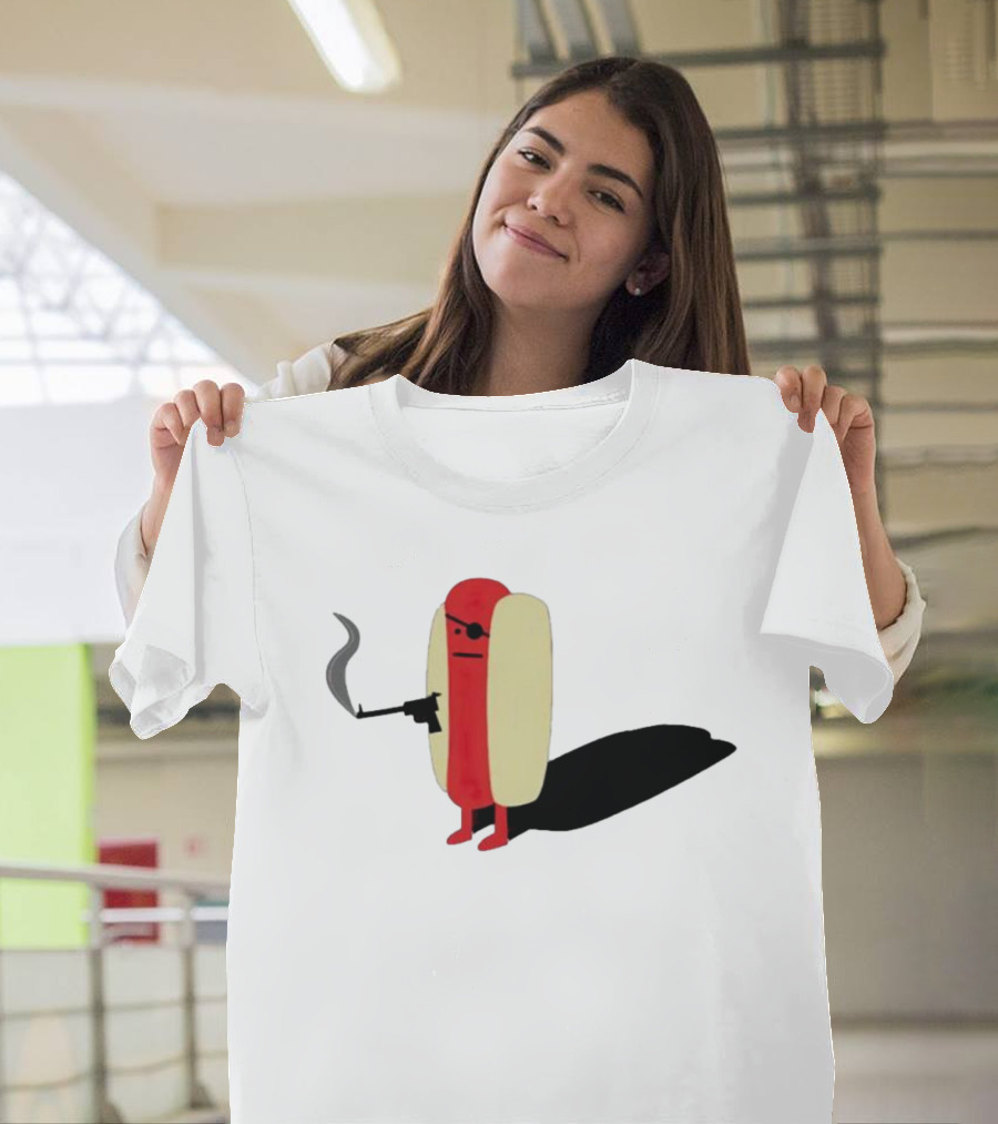 Diabolical Hot Dog with Gun and Eye Patch T-Shirt