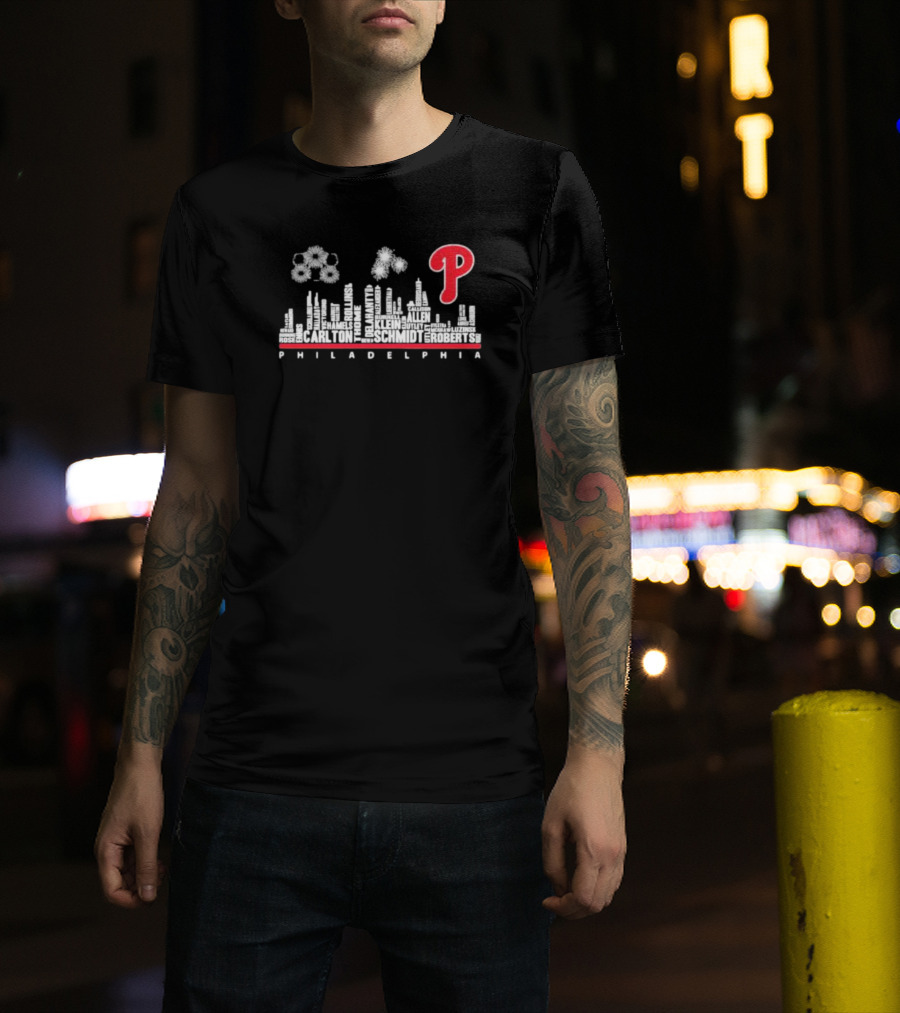 Philadelphia Skyline Phillies Players Legends Names Iconic T-Shirt