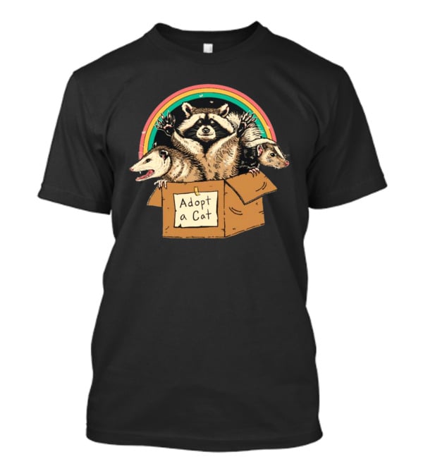 Wicked Clothes Adopt A Cat Raccoon And Opossum In Cardboard Box Rainbow T-Shirt