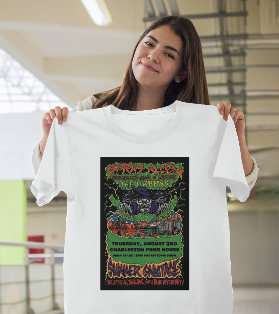 Spray Allen Featuring Eric Wilson of Sublime The Happys Charleston Pour House August 3rd Summer Sizzle Official Sublime with Rome Afterparty T-Shirt
