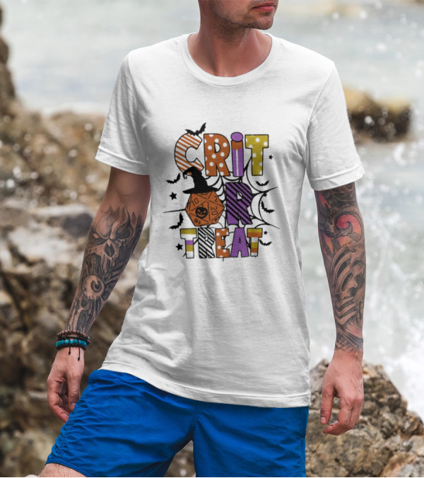 Crit Or Treat Dungeons And Dragons Halloween Dice Bat Spiders T-Shirt