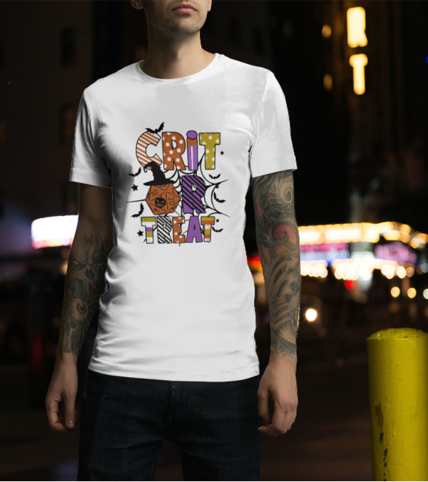 Crit Or Treat Dungeons And Dragons Halloween Dice Bat Spiders T-Shirt