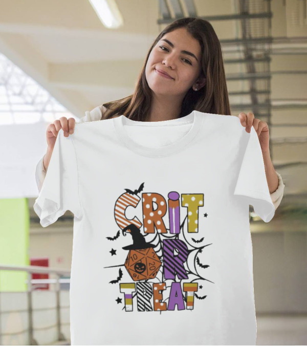 Crit Or Treat Dungeons And Dragons Halloween Dice Bat Spiders T-Shirt