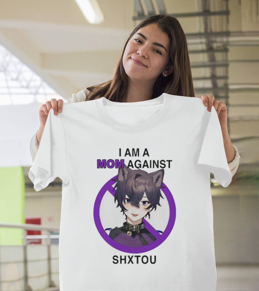 I Am A Mom Against Shxtou Character With Crossed Circle T-Shirt