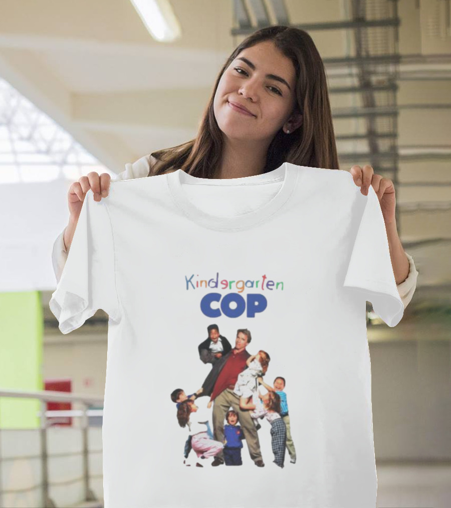 Kindergarten Cop Starring Arnold Schwarzenegger Surrounded By Kids In Colorful Letters T-Shirt