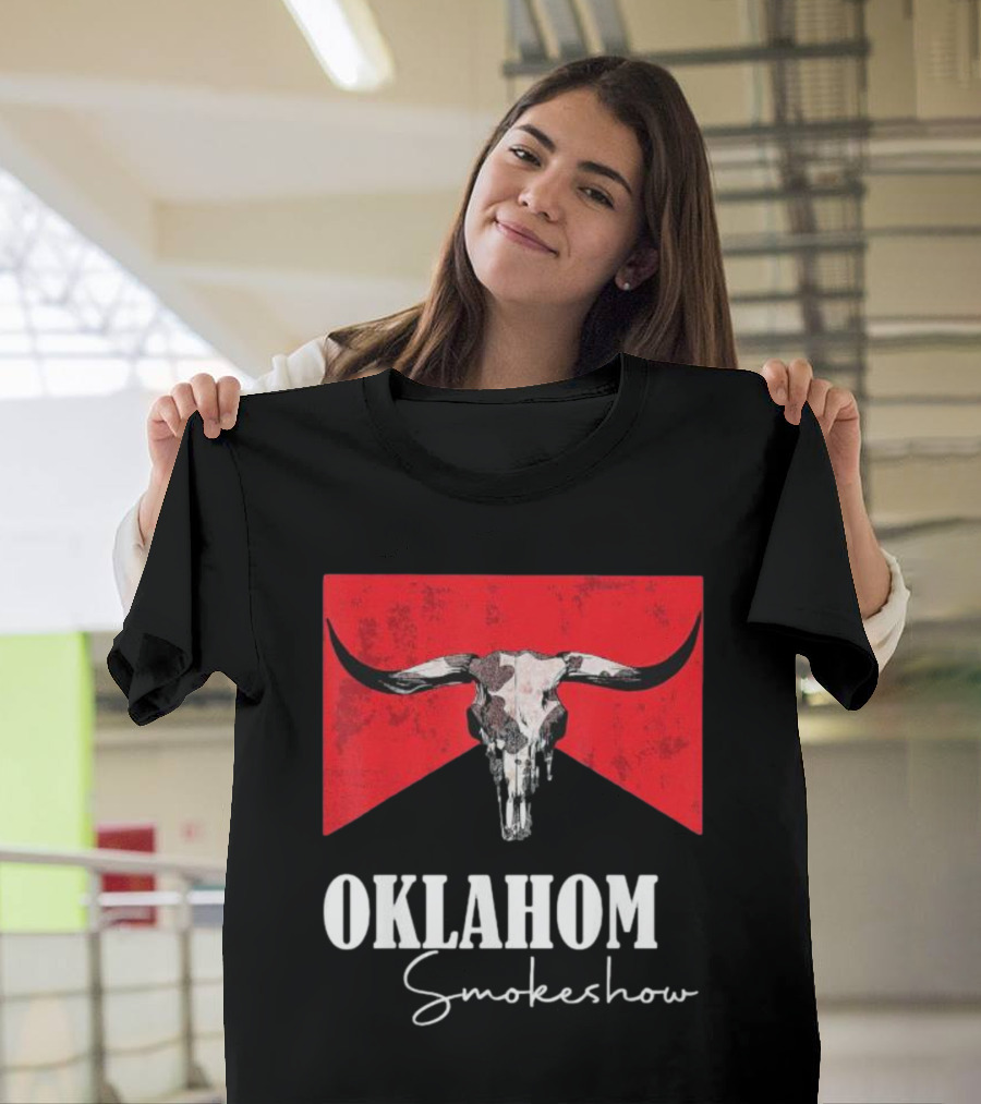 Oklahoma Smokeshow Western Country Boho Bull Skull Cow T-Shirt
