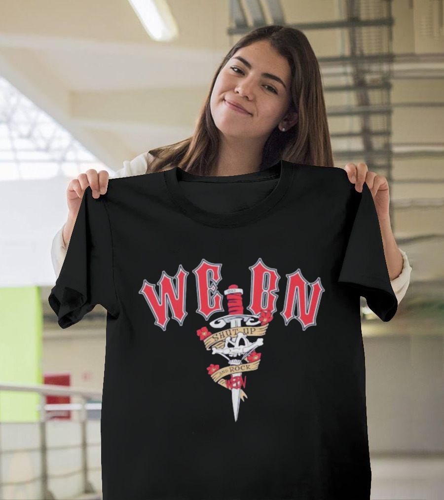 WEBN Shut Up and Rock Tattoo Skull Dagger T-Shirt
