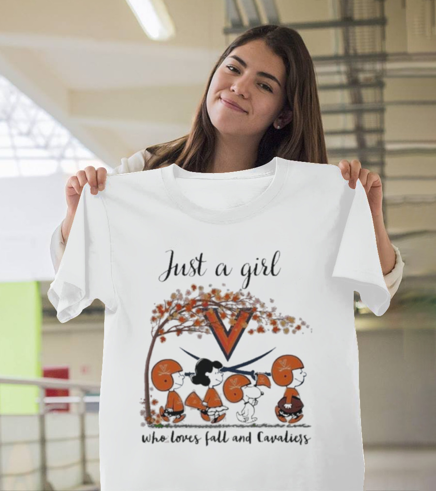 Just A Girl Who Loves Fall And Virginia Cavaliers Peanuts Under Autumn Tree T-Shirt