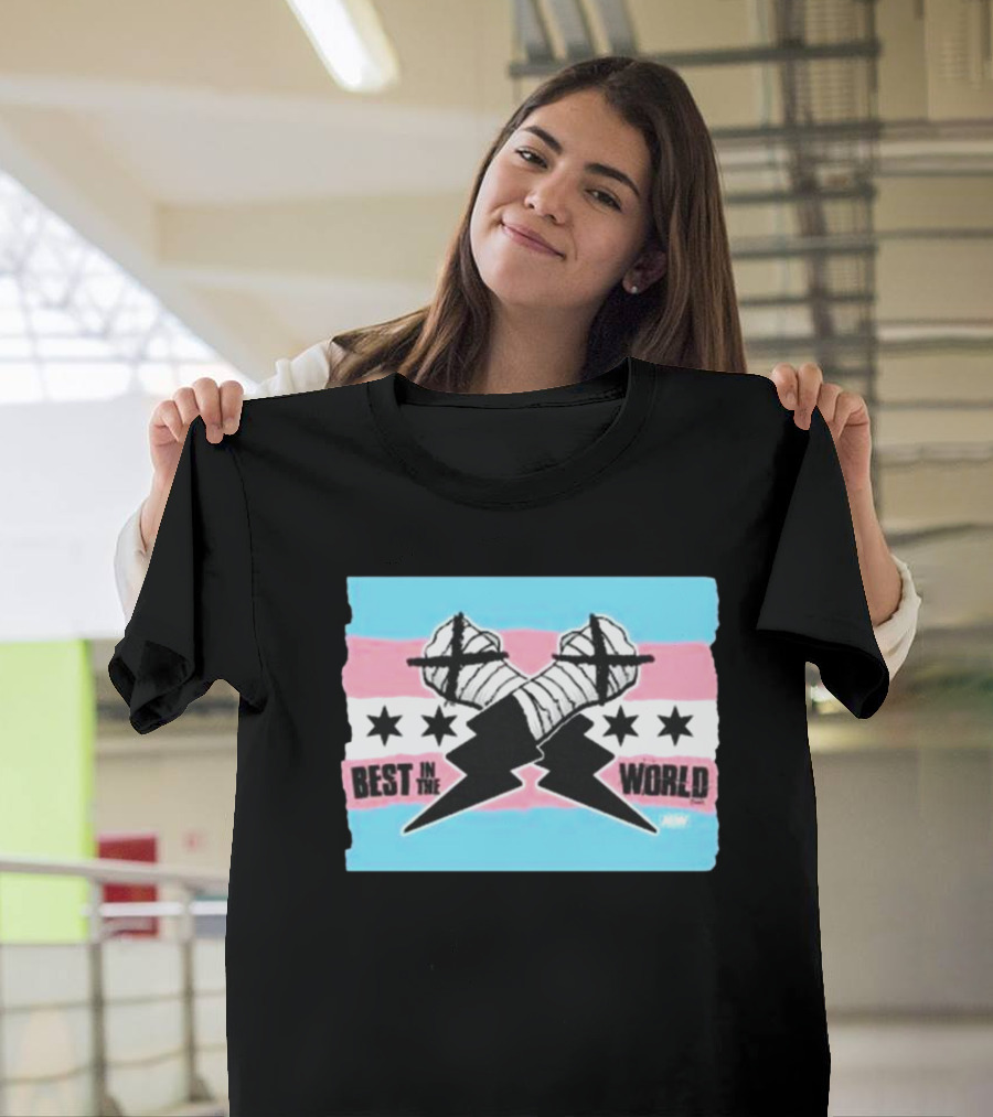shopaew cm punk best in the world trans pride flag with fists and stars T-Shirt