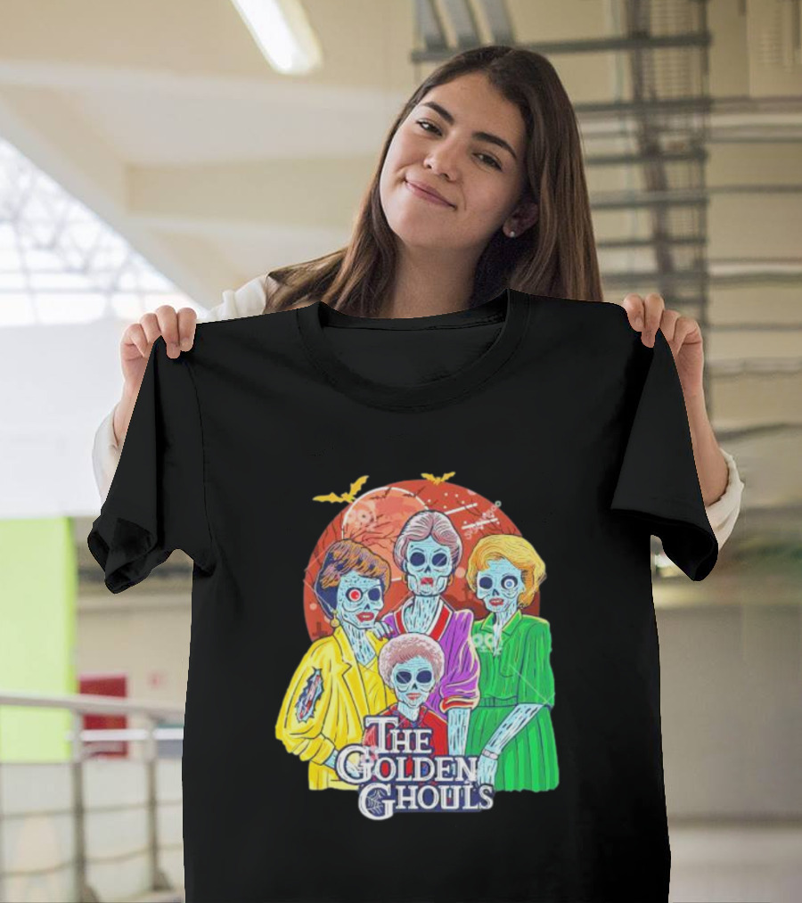 The Golden Ghouls Halloween Zombie Characters With Moon And Bats T-Shirt