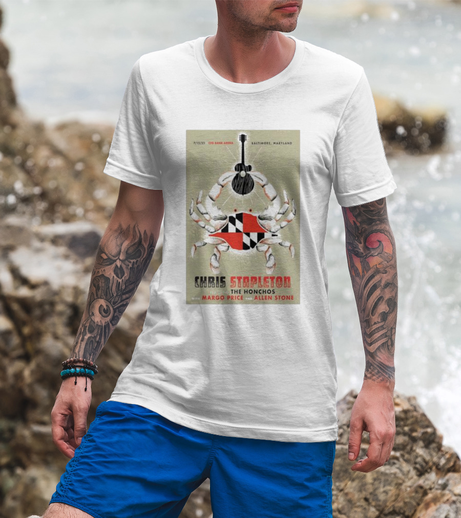 7/15/23 Chris Stapleton Baltimore Maryland Featuring The Honchos With Margo Price And Allen Stone Crab Guitar Art CFO Bank Arena T-Shirt