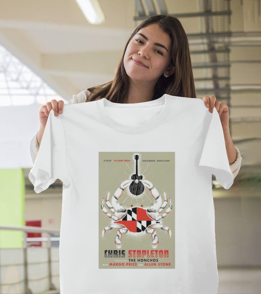 7/15/23 Chris Stapleton Baltimore Maryland Featuring The Honchos With Margo Price And Allen Stone Crab Guitar Art CFO Bank Arena T-Shirt
