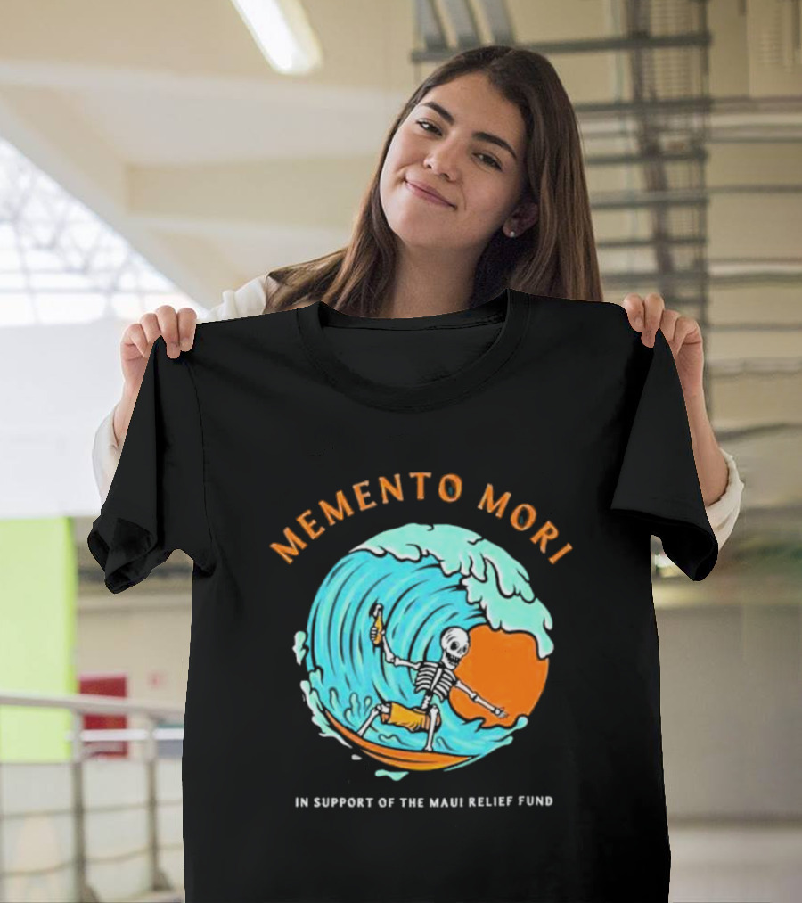 Memento Mori Skeleton Surfing in Support of the Maui Relief Fund T-Shirt