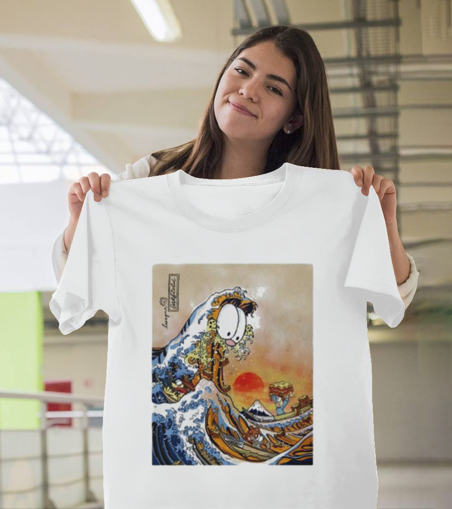 Garfield Great Wave Lasagna Hokusai T-Shirt