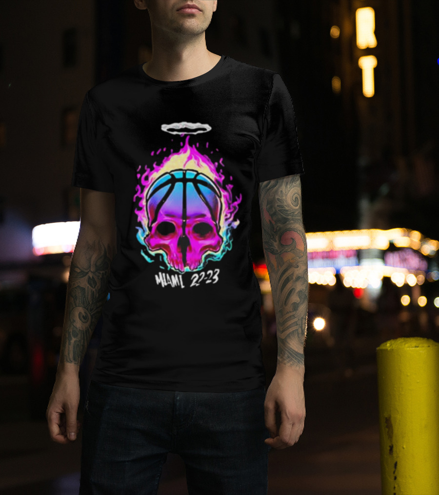 Kiwiclo Miami 22-23 Flaming Skull Basketball Halo T-Shirt