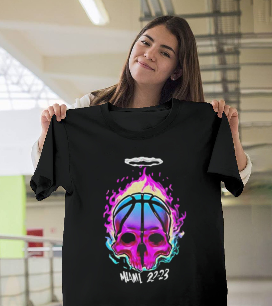 Kiwiclo Miami 22-23 Flaming Skull Basketball Halo T-Shirt