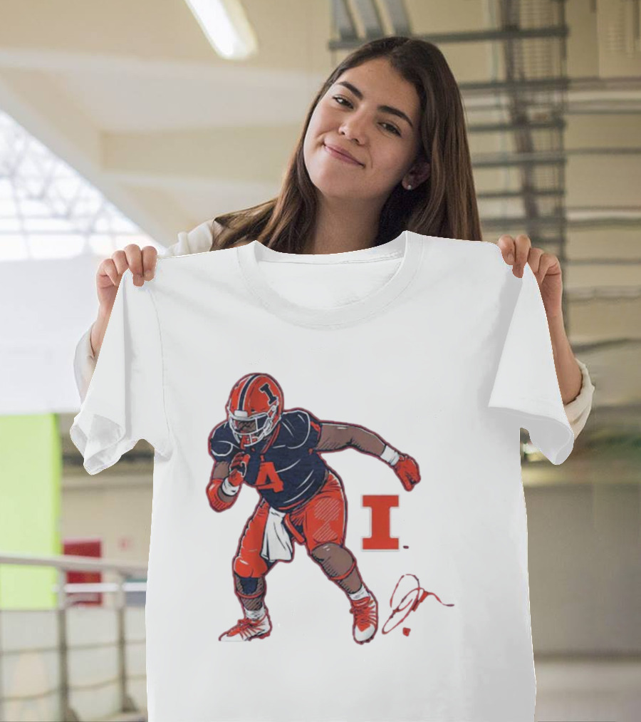 Illinois Football Jerzhan Newton Superstar Pose With Signature T-Shirt