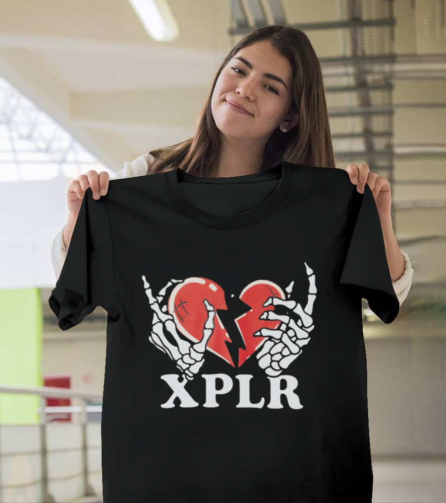 XPLR Skeleton Hands Holding Broken Heart T-Shirt