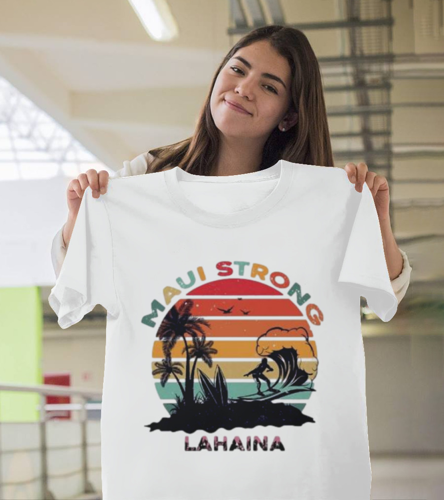 Maui Strong Lahaina Surfing Retro Palm Trees T-Shirt