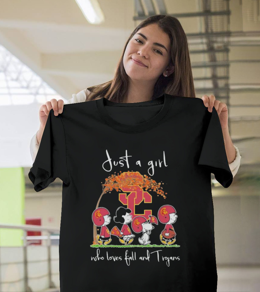 Just a Girl Who Loves Fall and Trojans Peanuts Characters SC T-Shirt