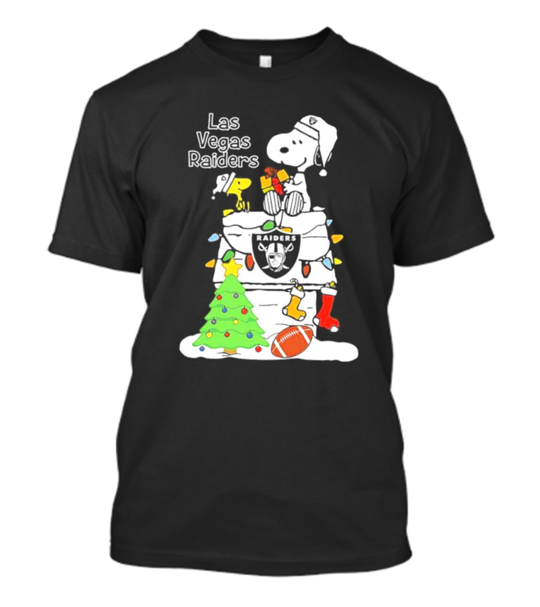 Las Vegas Raiders NFL Christmas Snoopy And Woodstock With Tree And Football T-Shirt