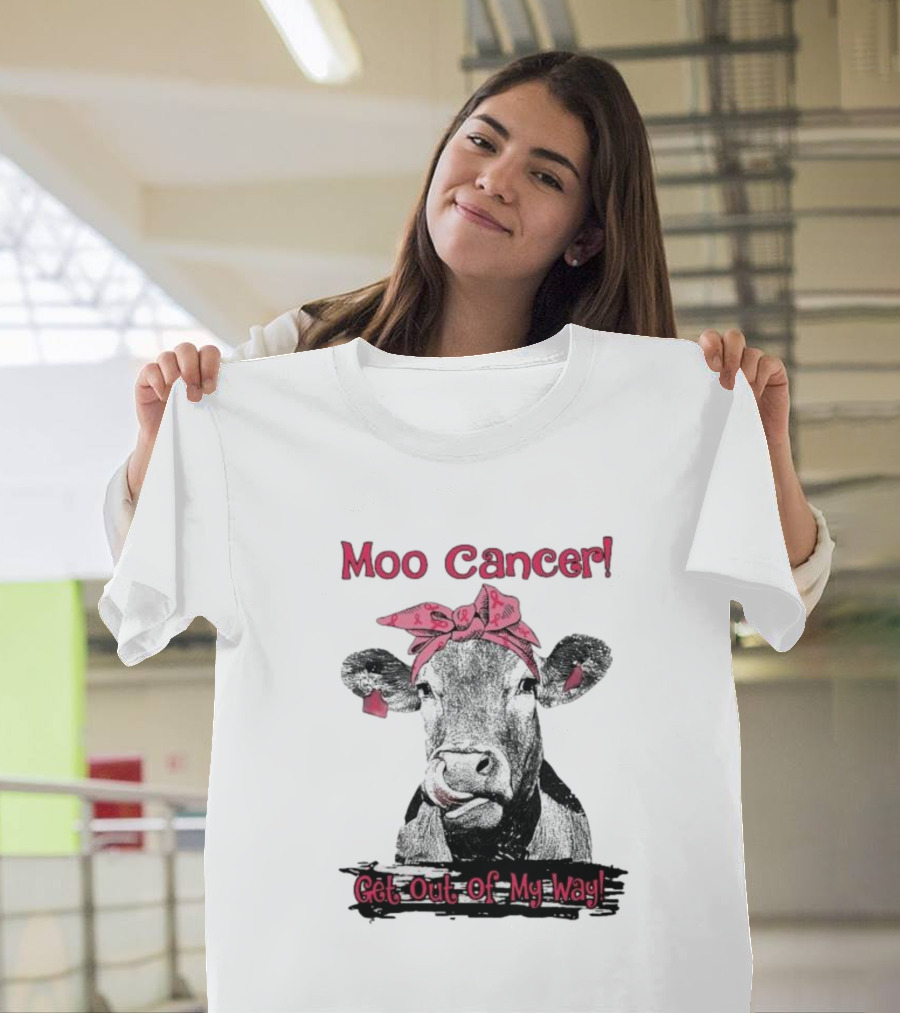 Moo Cancer Get Out Of My Way Pink Bandana Cow T-Shirt