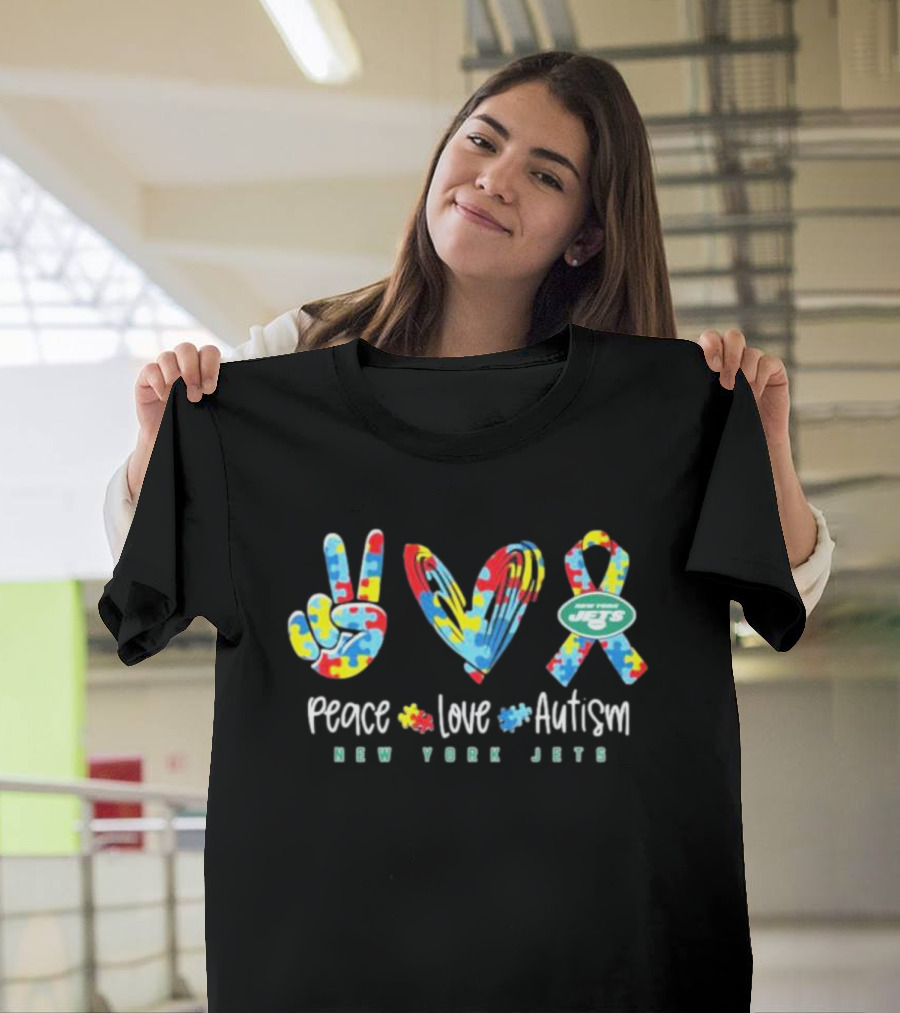 Peace Love Autism New York Jets NFL Puzzle T-Shirt