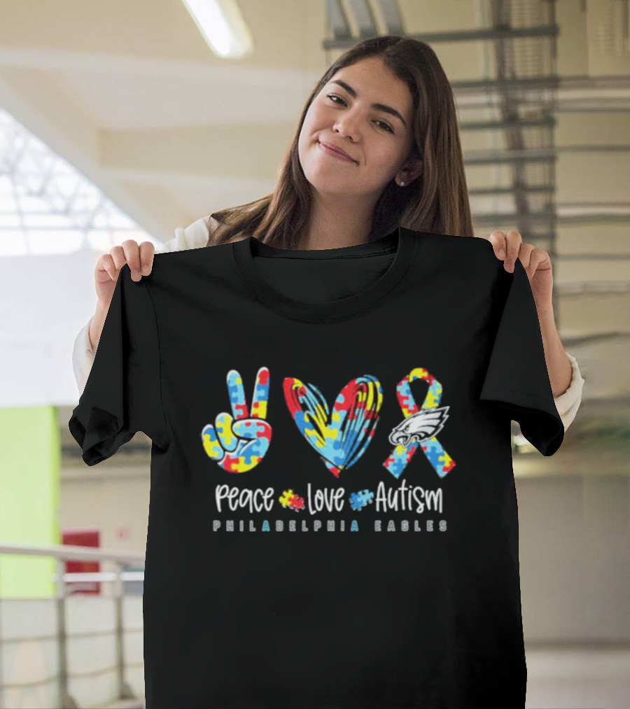 Peace Love Autism Philadelphia Eagles NFL T-Shirt