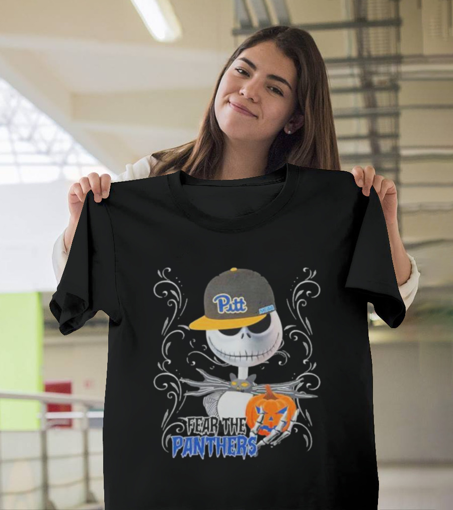 Jack Skellington Pitt Panther Halloween Pumpkin Fear The Panthers T-Shirt