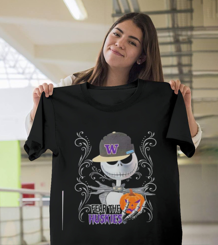 Jack Skellington Fear The Huskies Halloween Washington Pumpkin T-Shirt