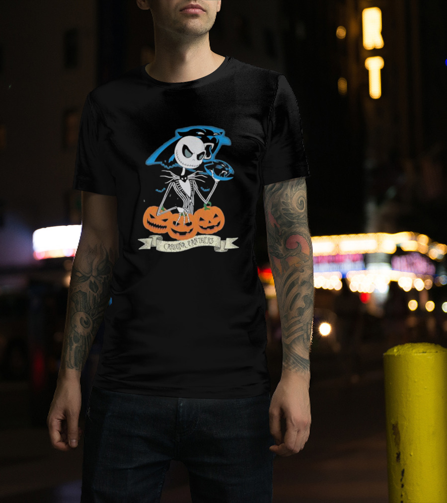 NFL Carolina Panthers Jack Skellington Halloween Football Pumpkins T-Shirt