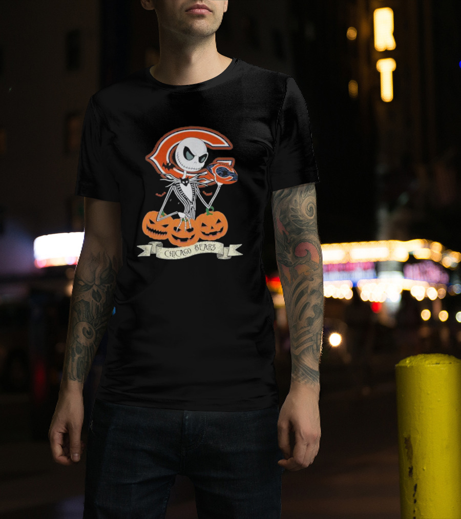Chicago Bears Halloween Jack Skellington NFL Pumpkin T-Shirt