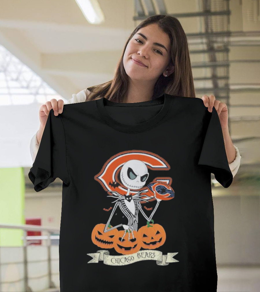 Chicago Bears Halloween Jack Skellington NFL Pumpkin T-Shirt