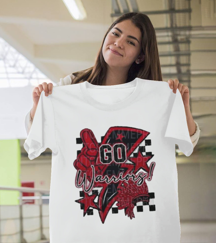 Go Warriors Football Sublimation With Foam Finger And Red Headdress T-Shirt