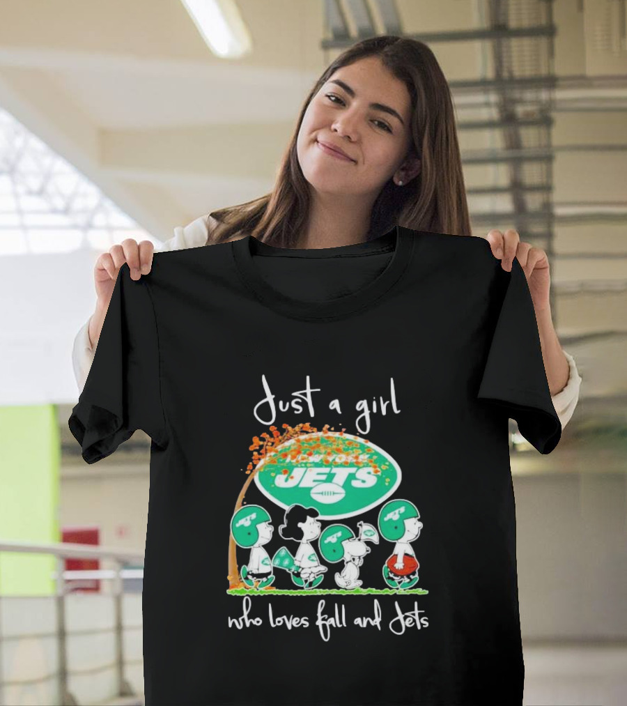 Just a Girl Who Loves Fall and New York Jets Football with Peanut Friend T-Shirt