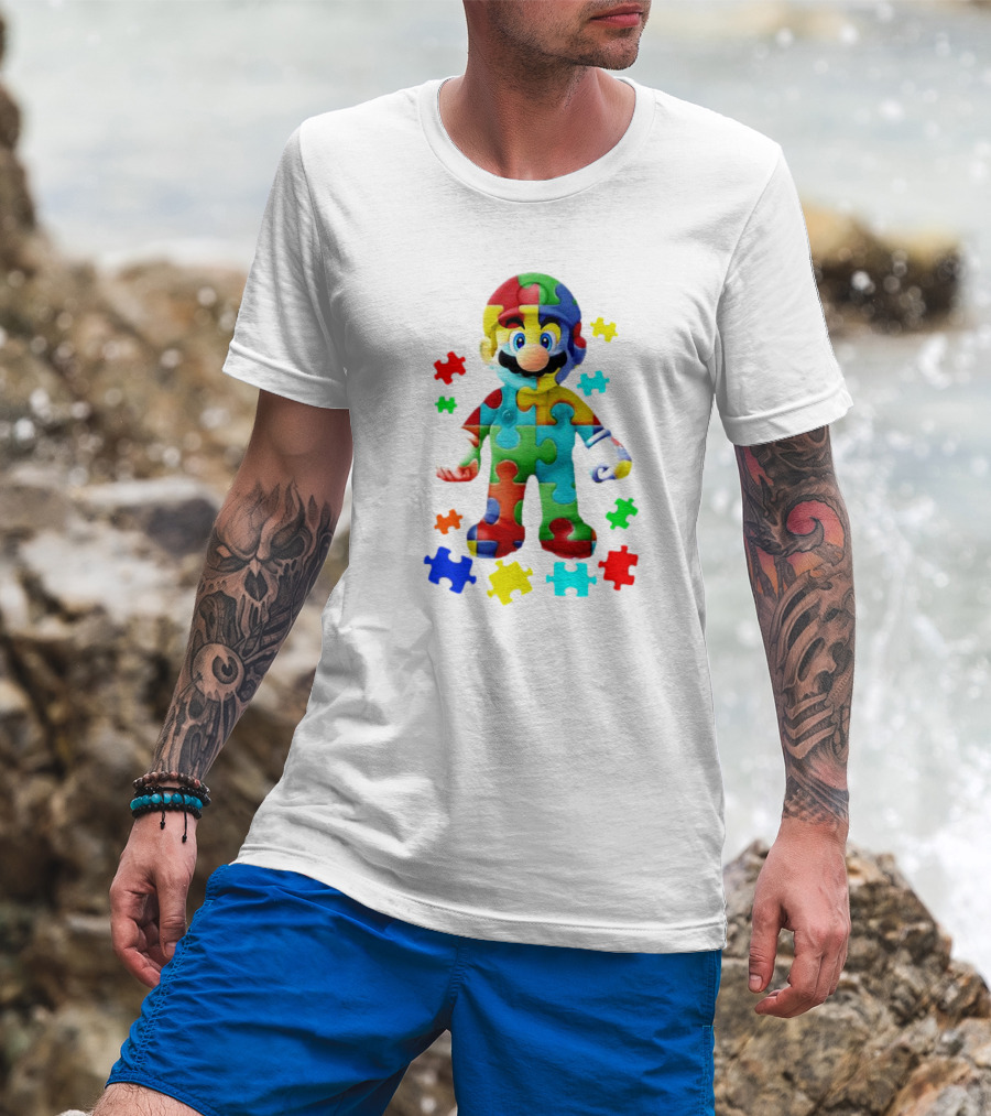 Super Mario Colorful Autism Puzzle Pieces T-Shirt