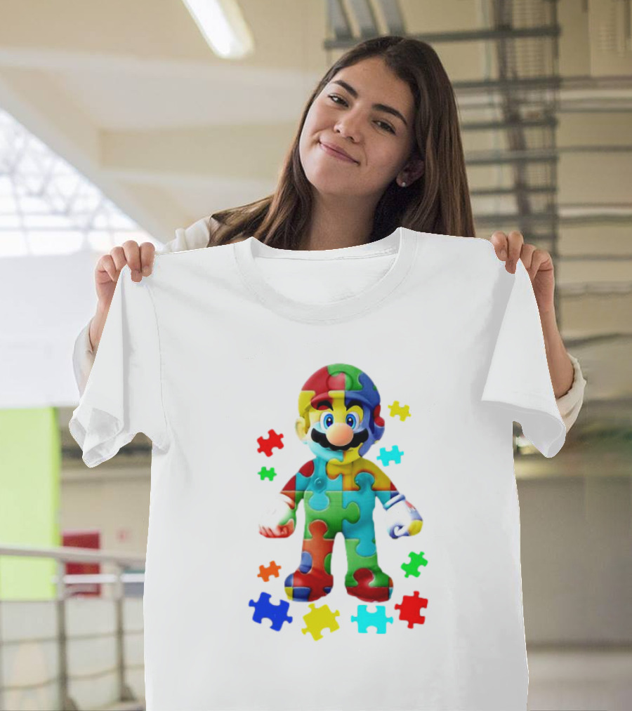 Super Mario Colorful Autism Puzzle Pieces T-Shirt