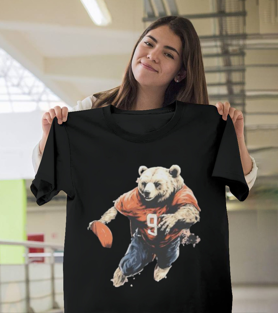 Brown Bear Number 9 Football Action T-Shirt