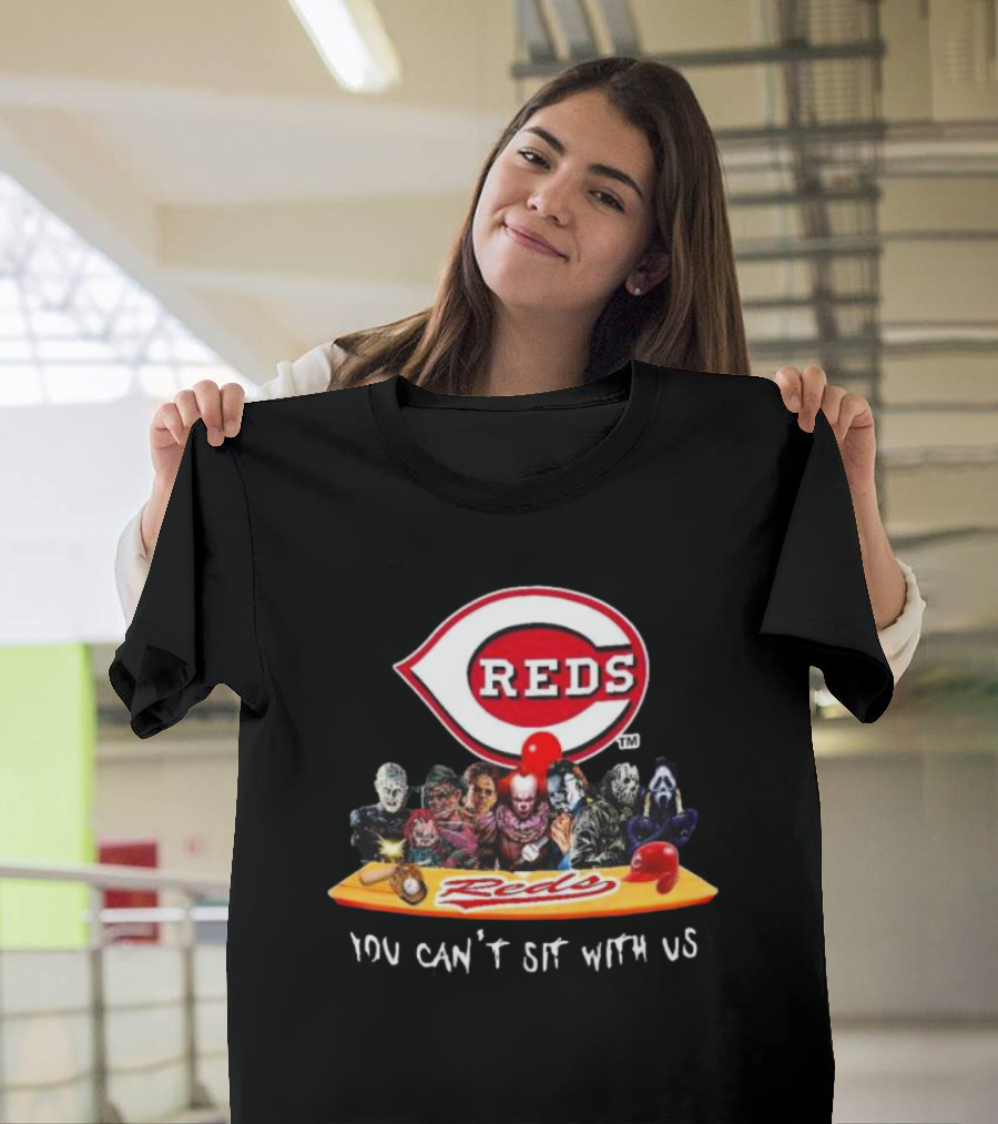 Cincinnati Reds Horror Movie Characters Logo You Can’t Sit With Us T-Shirt